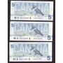 10x 1986 Canada $5 consecutive notes Theissen Crow GNS6197540-9 Choice UNC