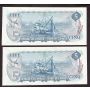 2X 1972 Canada $5 consecutive notes BC-48a CH1953117-8  Choice AU/UNC
