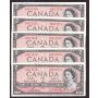 5x 1954 Canada $2 consecutive notes Bouey Rasminsky F/G0617570-74 CH UNC