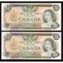 2x 1979 Canada $20 notes Lawson consecutive 50350340701-02 GEM UNC EPQ
