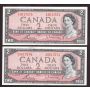 5x 1954 Canada $2 consecutive notes Bouey Rasminsky F/G0617570-74 CH UNC