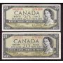 5x 1954 Canada $20 banknotes 5-notes $100 face value all nice VF or better