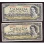 10x 1954 Canada $20 banknotes 10-notes 