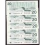 5X 1991 Canada $20 consecutive notes BC-58b ESK8975574-78 CH AU/CH UNC