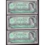 3x Canada 1967 banknotes R/O1490355 R/O2458467 R/O5713385 