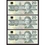 5X 1991 Canada $20 consecutive notes BC-58b ESK8975574-78 CH AU/CH UNC