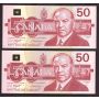 4X 1988 Canada $50 Snowy Owl consecutive notes FME1596411-14 CH UNC+