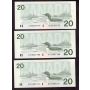 5x 1991 Canada $20 banknotes Theissen Crow  AIE5467179-83 GEM UNC EPQ