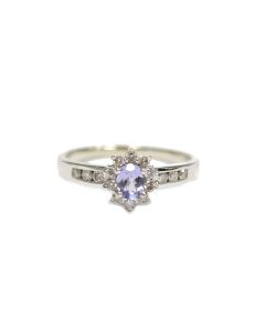 14K White Gold Tanzanite Diamond Engagement Ring 
