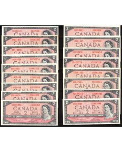 17 x Canada 1954 $2 banknotes mixed signatures and prefix AU+ to Choice AU