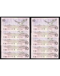10 x 1989 Canada $10 consecutive notes Bonin Thiessen BDY 719630-39 CH UNC
