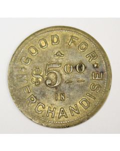 c1938 Shaunavon Sask $5.00 merchant token Stevenson Bros