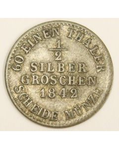 1842 German States Hesse Cassel 1/2 Groschen silver coin VF30 