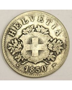 Switzerland 20 Rappen nickel coin 1850BB VG