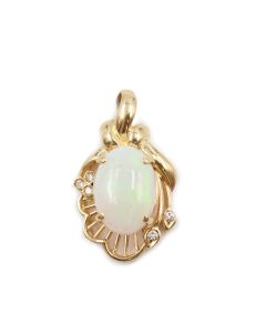 14K Yellow Gold 2.95 ct Opal and diamond Pendant 