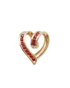 14 Karat Yellow and White Gold Diamond and Ruby Heart Shaped Pendant