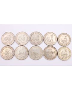 South Africa 5 Shillings 1947 48 49 50 51 52 53 57 60 1961 10-coins circulated