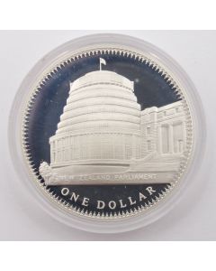 1978 New Zealand $1 silver coin Parliament Building original case P47a CH Proof