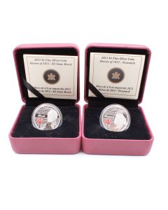 2x 2012 $4 Fine Silver Coin Heroes of 1812 - Sir Isaac Brock - Tecumseh