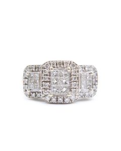 1.45ct Diamond ring tcw 54-diamonds Princess & RBC 14K wg 