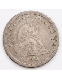 1861 Seated Liberty Quarter 25 cents VF+