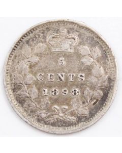 1898 Canada 5 cents silver coin VF obverse rim and neck nick