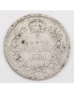 1908 Canada 5 cents large date bowtie AG/G