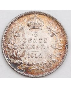 1910 Canada 5 cents pointed leaves cross/bow CH AU
