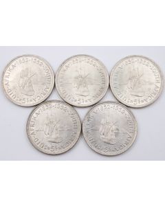 5x 1952 South Africa 5 Shillings Capetown large silver coins 5-coins Choice UNC