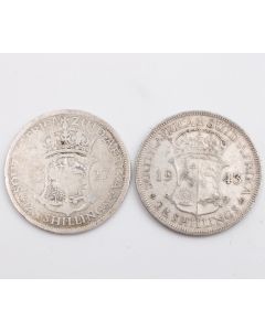 South Africa 1927 and 1943 2 1/2 Shillings silver coins 2-coins circulated 
