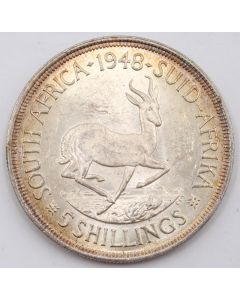 1948 South Africa 5 Shillings Springbok large silver coin toned Uncirculated