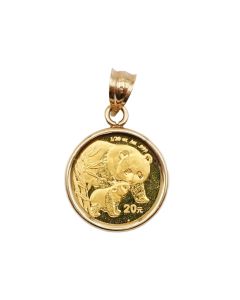 2004 1/20 oz Chinese Gold Panda Coin in 14K Yellow Gold Bezel Pendant