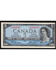 1954 Canada $5 devils face note Beattie Coyne D/C 3424363 FINE+