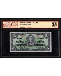 1937 Canada $1 banknote Coyne Towers U/N 9601904 BCS VF35