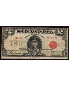 1923 Canada $2 banknote McAavour Saunders RED G-2 P-845533 FINE