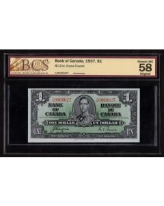 1937 Canada $1 banknote Coyne Towers Y/M 0969627 BCS AU58