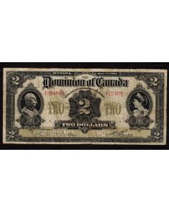 1914 Canada $2 banknote Bolville 122468-J  DC-22a-i  VG