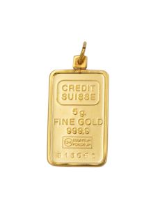 5 Gram Credit Suisse .9999 Fine Gold Bar Set in Solid 14K Yellow Gold Bezel