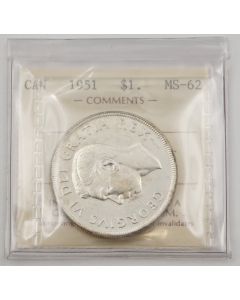 1951 Canada silver $1 dollar ICCS MS62