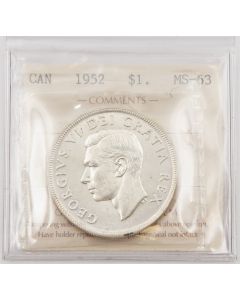 1952 NWL Canada silver $1 dollar ICCS MS63