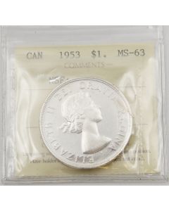 1953 NSF Canada silver $1 dollar ICCS MS63 cameo