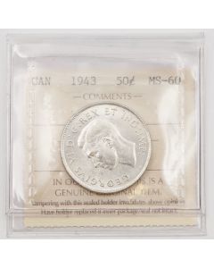 1943 near-3 Canada 50 cents ICCS UNC-60