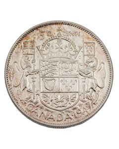 1947 straight 7/7 Maple Leaf Canada 50 cents nice EF+