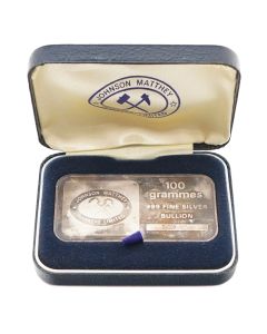 Johnson Matthey 100 Grammes .999 Fine Silver Bullion Bar JM Bankers Bar with Original Box
