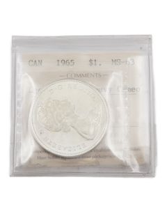 1965 Canada silver dollar $1 Type-3 large beads blunt-5 heavy cameo ICCS MS63