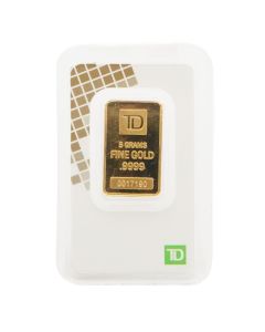 5 Gram TD Bank .9999 Fine Gold Bullion Bar – Sealed Assay Card – TD Precious Metals
