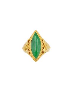 22K Gold Burmese Jadeite Ring – Cabochon Navette Cut – Size 7.5 – 8.5g