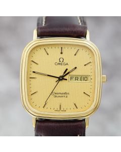Vintage Omega Seamaster Quartz 1435 Gold Day Date 30mm Mens Watch