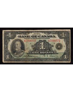 1935 Canada $1 banknote Osborne Towers A 7160772 VG+