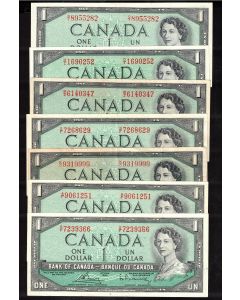 7 x 1954 Canada $1 banknotes 7 notes grading from EF to Choice AU+
